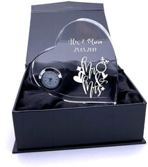 ukgiftstoreonline Engraved Heart Crystal Glass Clock Mr and Mrs Wedding Gift - ukgiftstoreonline