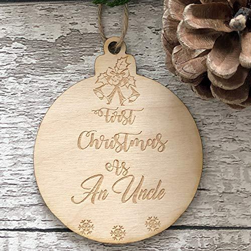 ukgiftstoreonline First Christmas As An Uncle Hanging Decoration Wood Bauble Gift - ukgiftstoreonline