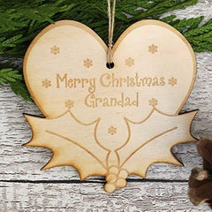 ukgiftstoreonline Grandad Christmas Novelty Heart And Holly Wooden Plaque Gift - ukgiftstoreonline