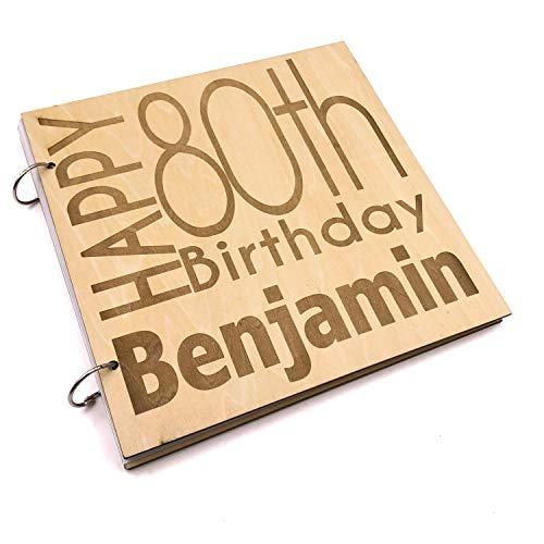 ukgiftstoreonline Personalised 80th Birthday Engraved Large Wooden Scrapbook Photo Album - ukgiftstoreonline