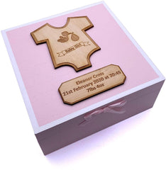 ukgiftstoreonline Personalised Baby Girl Pink Keepsake Memories Box Romper Design - ukgiftstoreonline