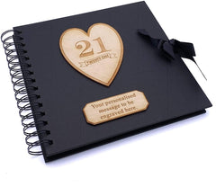 ukgiftstoreonline Personalised Black Birthday Guest Book Scrapbook Photo album Wooden Engraving 13th, 16th, 18th, 21st, 30th, 40th, 50th, 60th, 70th, 80th, 90th - ukgiftstoreonline